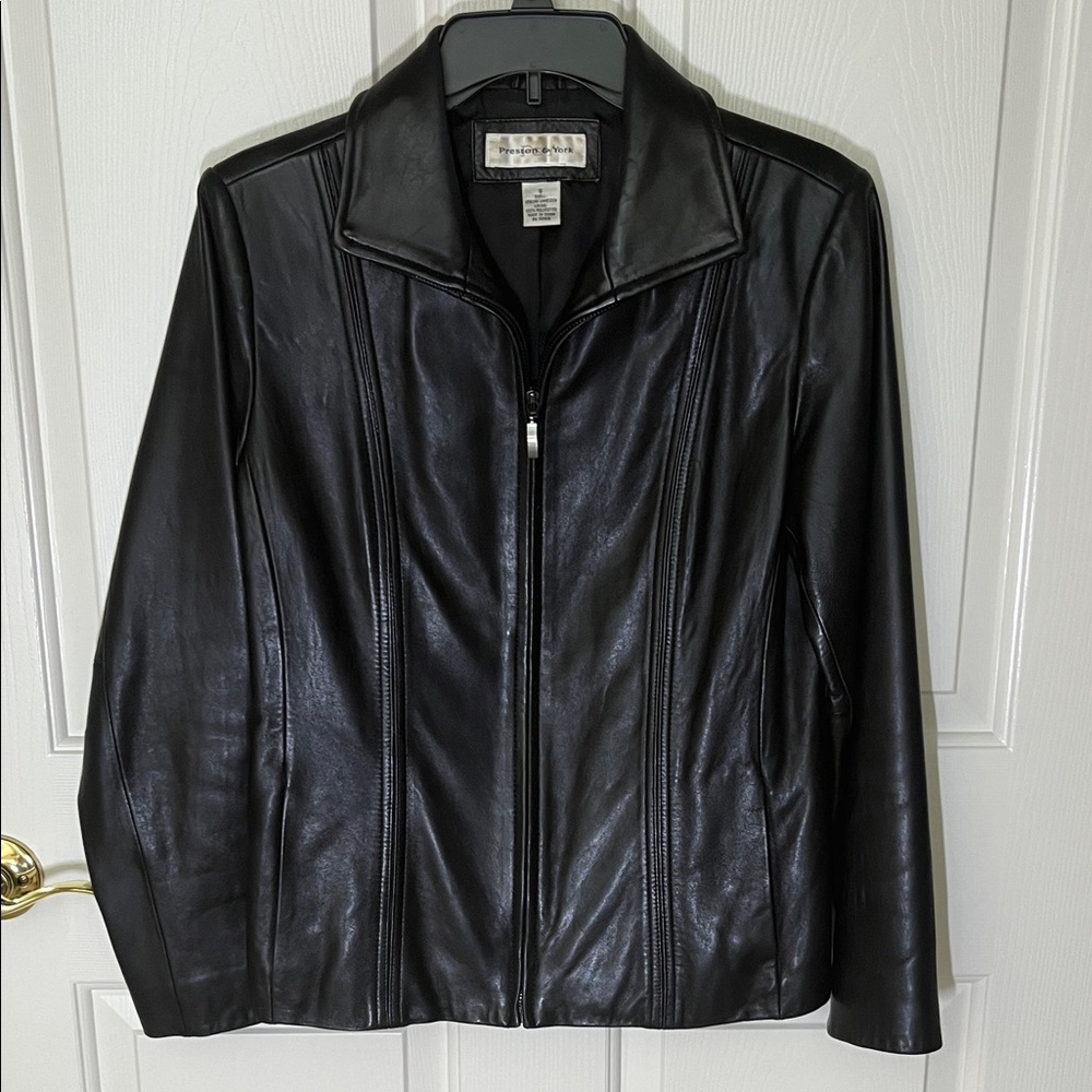Preston & York Classic Black Leather Jacket Size Small